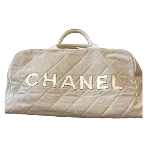 CHANEL Vintage Top Handle Sports Line Boston Stretch Canvas Bag Light Gray - Picture 1 of 16